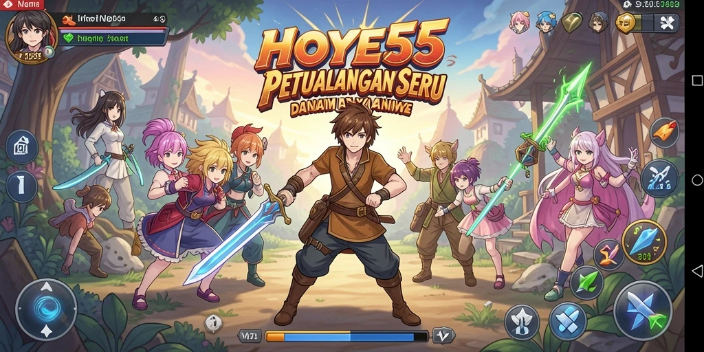 Tampilan gameplay HOYE55 yang penuh aksi dan karakter Anime yang menarik.