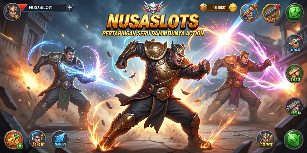 Screenshot utama NUSASLOTS menampilkan pertarungan seru dalam aksi.
