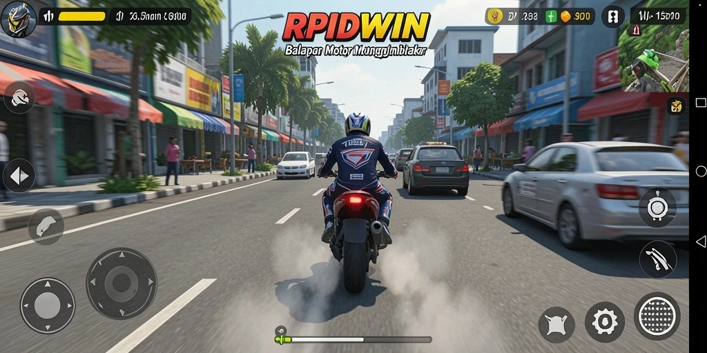 Tampilan gameplay RPIDWIN dengan aksi balapan motor yang seru.