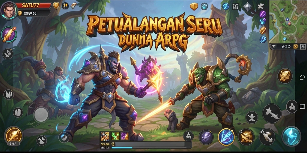 Screenshot utama SATU77 menampilkan adegan aksi seru dalam pertempuran ARPG.