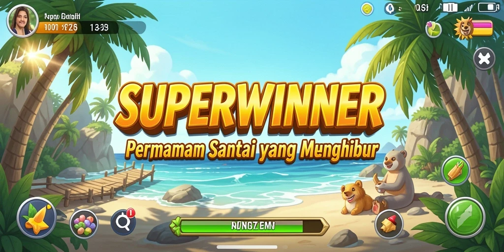 Tampilan gameplay SUPERWINNER yang penuh warna dan menarik.